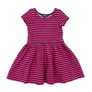 Polo by Ralph Lauren Girls Pink and Navy Striped Dress Size 6